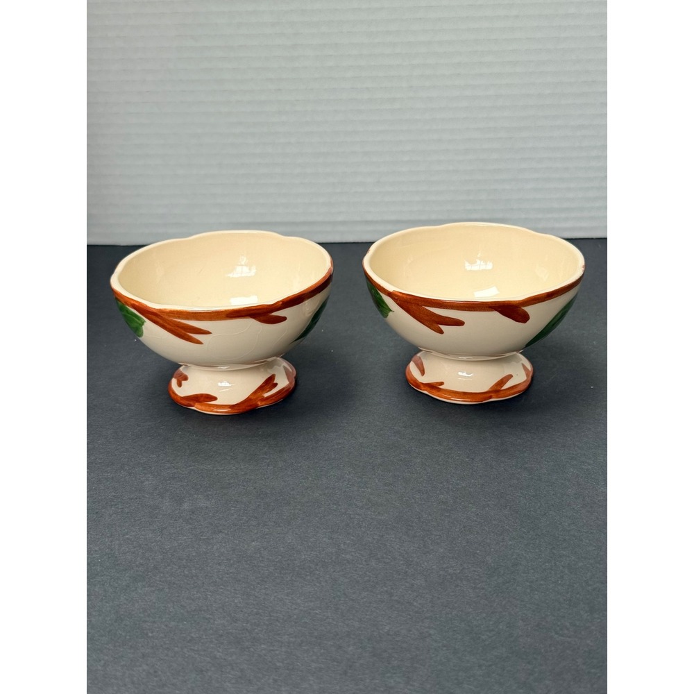 Vintage Francisican‎ Hand Painted Apple Ceramic Footed Dessert Bowls Set of 2